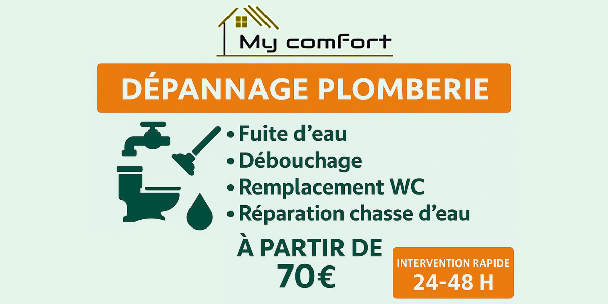Flyer My Comfort proposant un service de dépannage plomberie rapide et disponible 7j/7