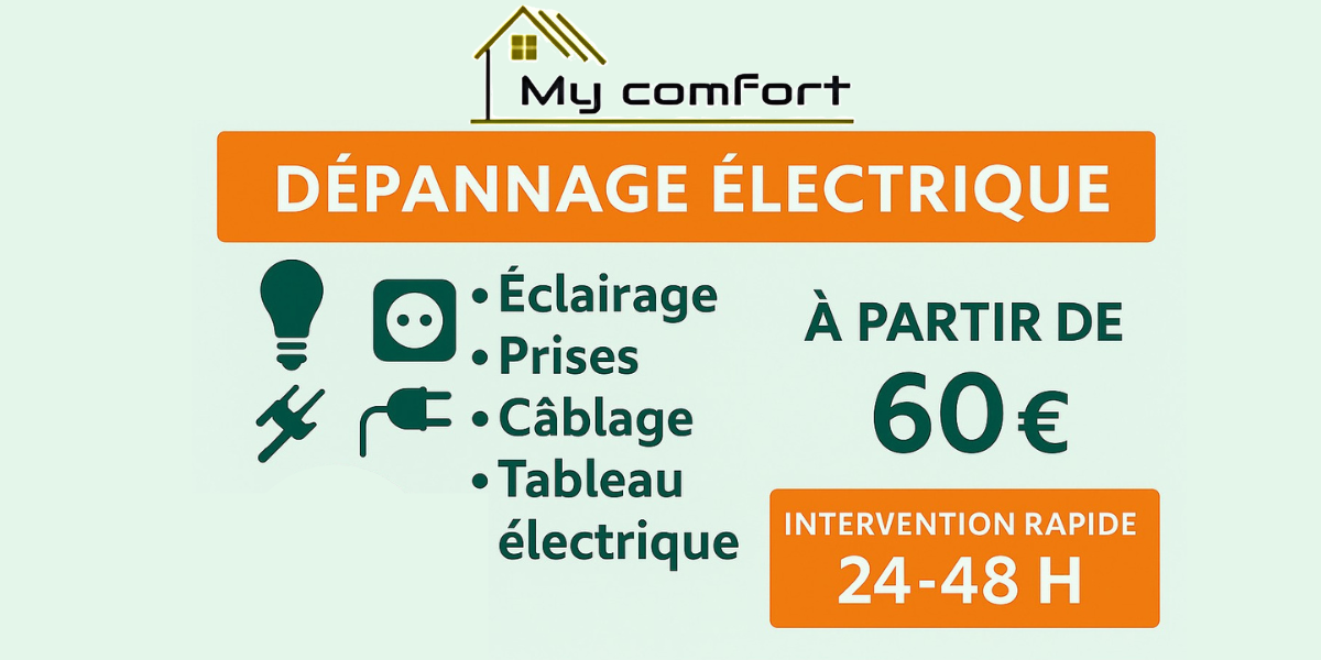 Flyer MyComfort proposant un service de dépannage électrique à domicile, intervention rapide
